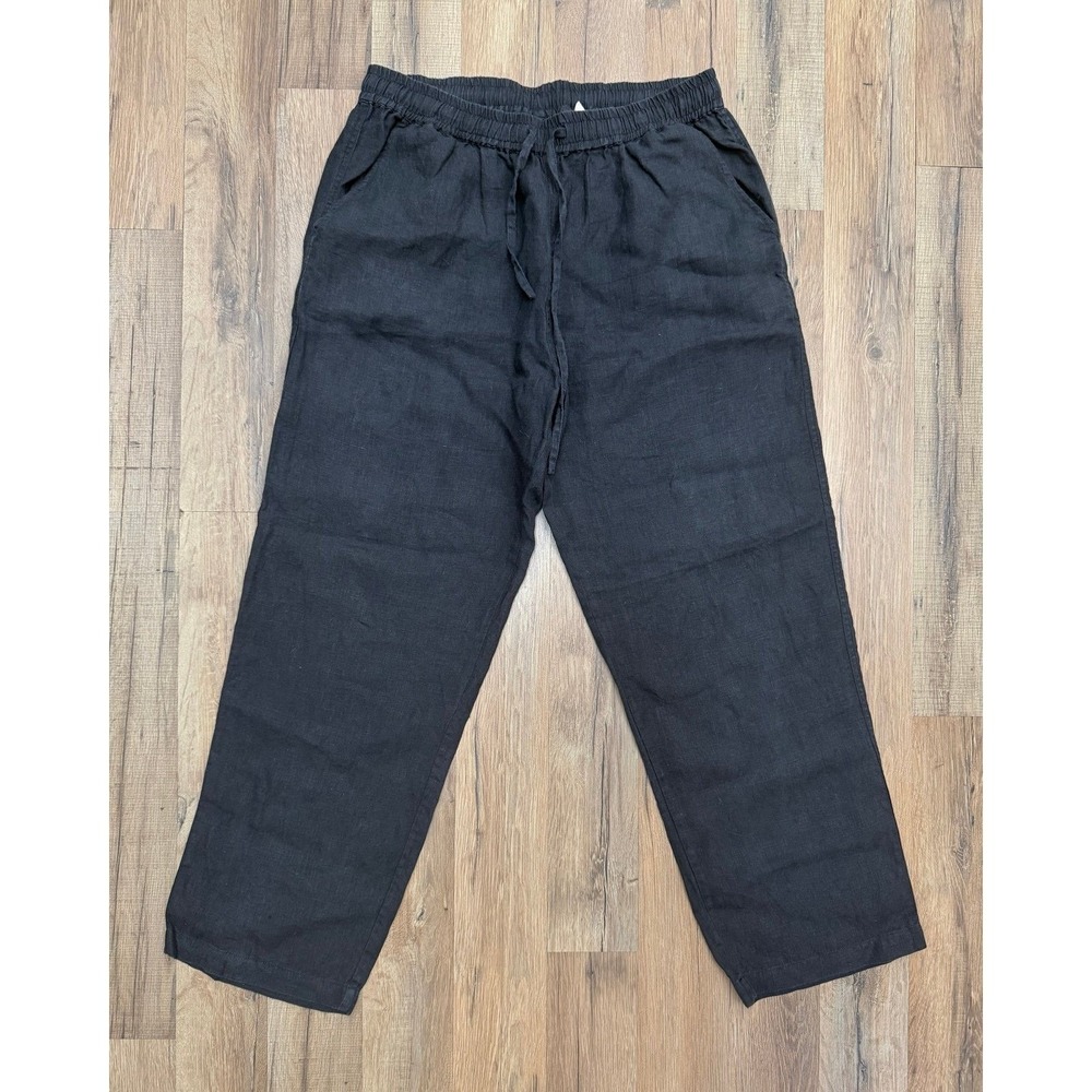 Vikolino 100% Linen Black Wide Leg Pants Elastic Waist‎ M L